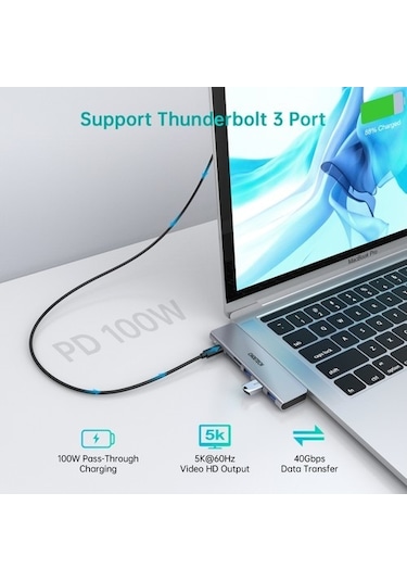 Choetech 7 In 1 Type C Çevirici Macbook Çoklayacı Adaptör Gri M23