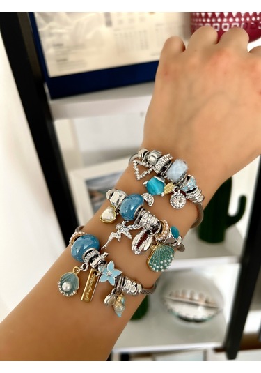 Su Perisi Takı Bijuteri Çelik Mavi Boncuklu Su Perisi Detaylı Bileklik