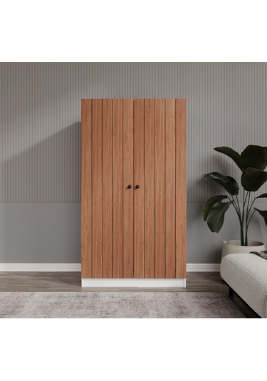 Esen 2 Kapılı 6 Bölmeli Bambu-beyaz Elbise Dolabı