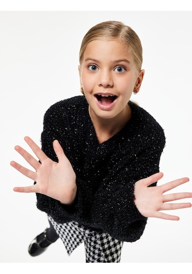 Koton Uzun Kollu Bisiklet Yaka Parıltılı Triko Kazak Siyah 6wkg90031ht SiYAH