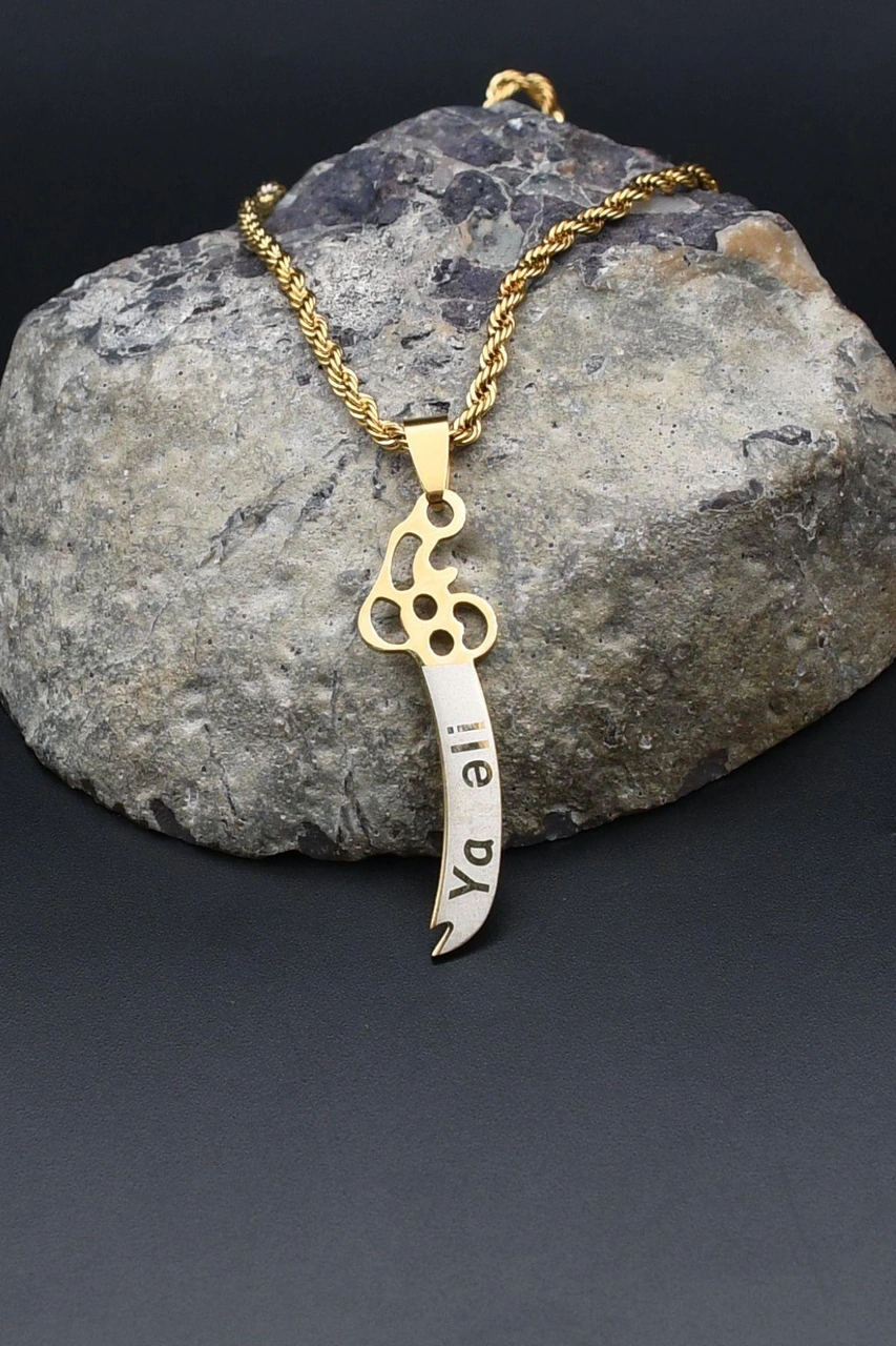 Hz. Ali Zülfikar Kılıcı Kolye Paslanmaz Çelik Zincir Altın Kaplama 3mm 902309 Altın