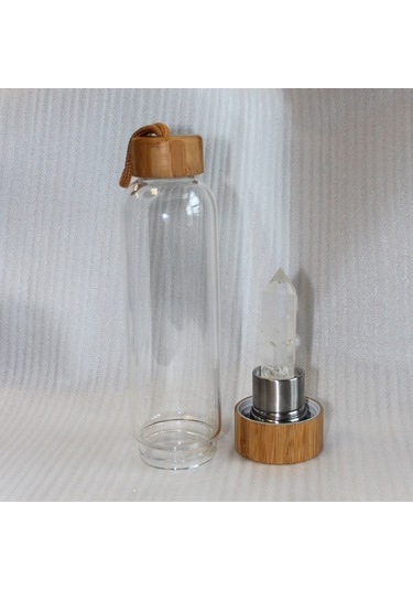 Lebihmurah Generic Doğal Kristal Sütun Taş Enerji Şifa Cam Su Şişesi Bardak Drinkware