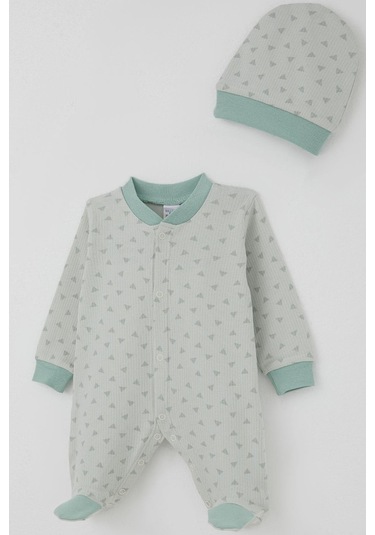 Breeze Erkek Bebek Patikli Tulum Mini Üçgenler Desenli 0-6 Ay, Su Yeşili Su Yeşili