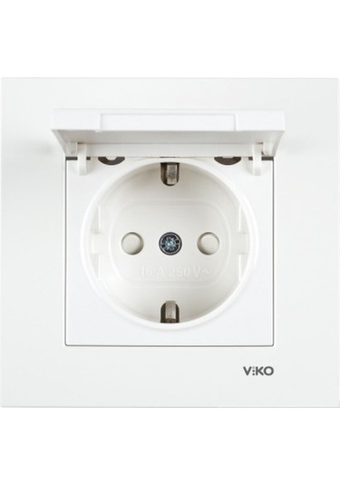 Viko Karre Çocuk Korumalı Topraklı Kapaklı Priz Çerçeve Dahil