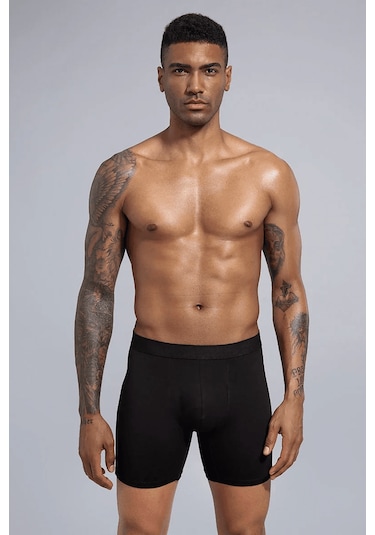 Erkek Esnek Kumaş Siyah Boxer Pamuk Terletmez Katlanmayan Uzun Paça Boyu Siyah-beyaz Beyaz - Siyah