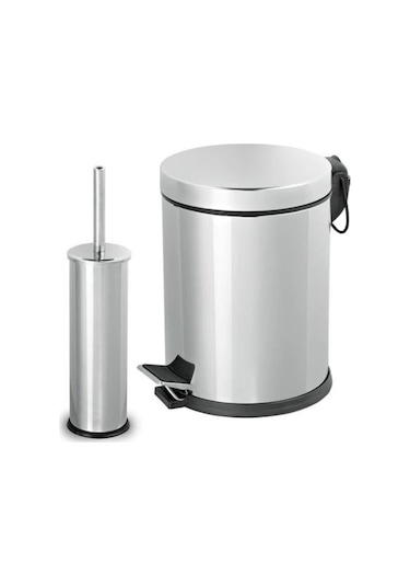 Banyo Seti - 3 Litre (Lt) Çöp Kovası Ve Tuvalet Fırçası Krom