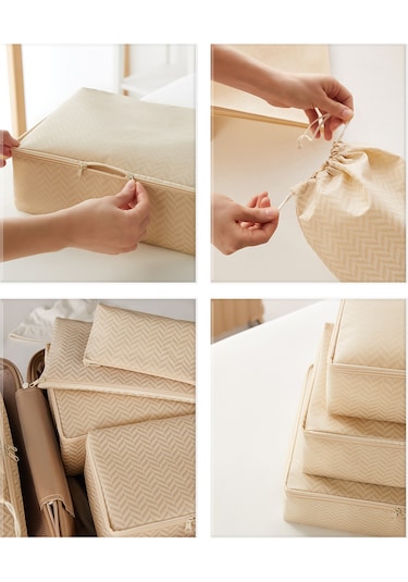 Ocean Home Textile 6'lı Bej Balıksırtı Bavul İçi Düzenleyici Set