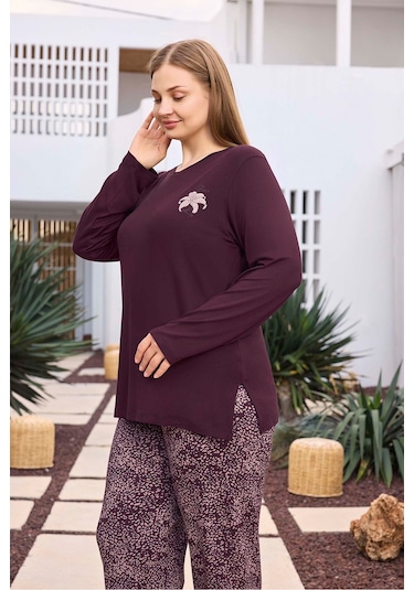 Aydoğan Kadın İnci Büyük Beden Vişneçürüğü Pijama Takımı 0497 Bordo