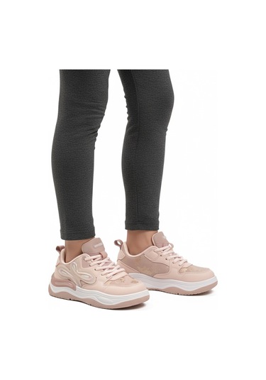Pudra Bağcıklı Hafif Esnek Kız Çocuk Spor Ayakkabı 1990 F Pudra
