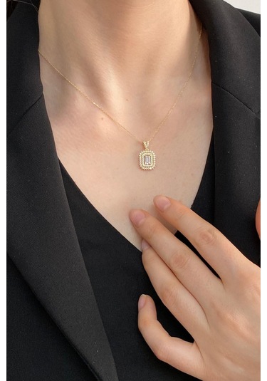 Zümrüt Sarraf 14 Ayar Altın Baget Taşlı Kolye