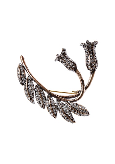 Çift Lale Elmas Montür Yaka İğnesi Broş