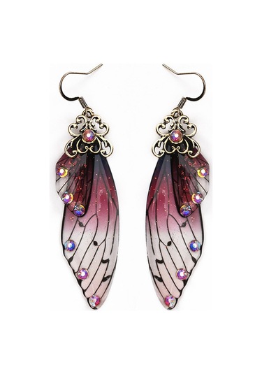 Wezone Şık Ve Zarif Kelebek Kanatlı Gelin Küpeleri - Altın Mavi Elmas Detaylı Gold