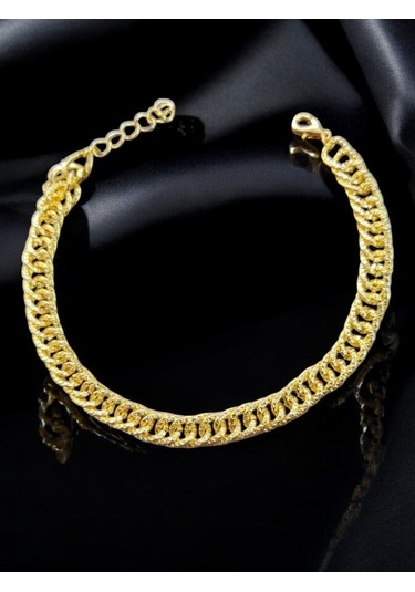 0824 Kalın Zirkon Taşlı Çelik Bileklik Gold