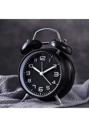 Valkyrie Sessiz Akar Saniyeli 16cm Alarm Masa Çalar Saat Yüksek Zil Sesi Büyük Boy Siyah