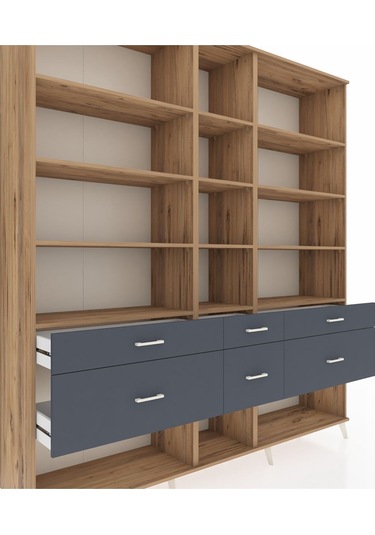 Hyperion Dolap 12 Raflı 6 Çekmeceli 220x44x243 Çam-çam/antrasit Atlas Çam/antrasıt