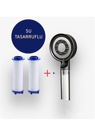 Truva Kireç Önleyici Su Tasarruflu Duş Başlığı Siyah Krom