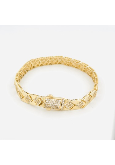 14 Ayar Altın Baklava Desenli Taşlı Tasarım Bileklik