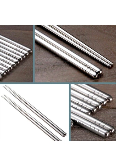 Omeniv İki Çift (4) 304 Hafif Çelik Chopstick Yemek Noodle Sushi