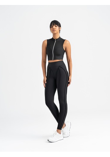Dikişle Modellenmiş Spor Tayt Siyah