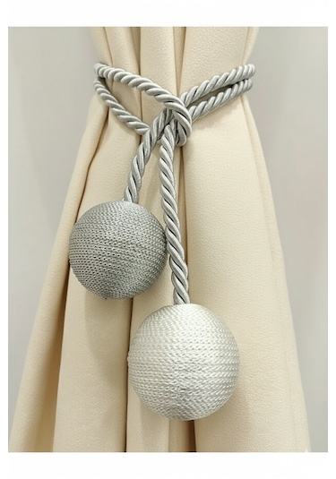 İki Toplu Yan Bağlama Fon Perde Toplama Aparatı Gri Krem