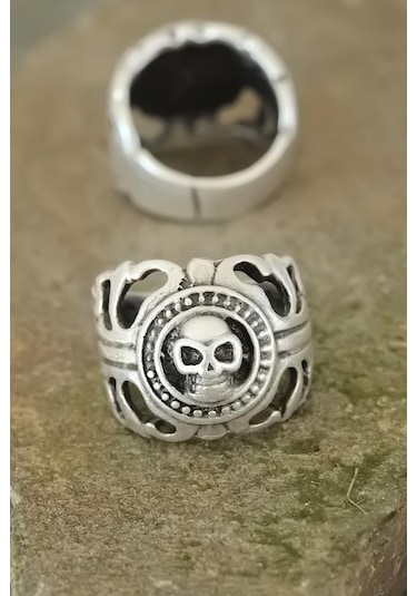 Eskitme Gümüş Renk Metal Kuru Kafa Tasarım Ayarlamalı Erkek Yüzük - Tj-ey230-ks Çok Renkli