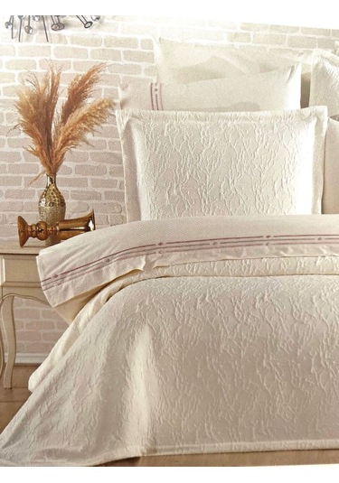 Modern Yatak Örtüsü Seti 9 Parça Ekru