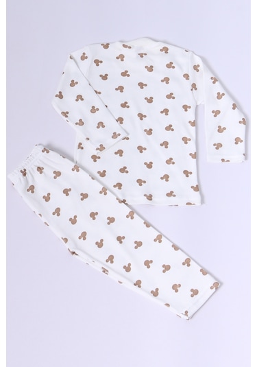 Hçm Bebek Pamuk Pijama Takımı Tenkli Baskılı Bisiklet Yaka A2 Kahverengi