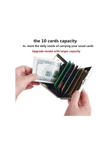 Zyzqstore Siyah Yeni Moda Paslanmaz Çelik 10 Kart Kapasitesi Erkek Cüzdan & Kartlık D Cüzdan Siyah