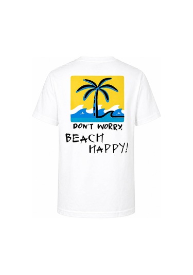 Trender Beach Happy Baskı Beyaz Erkek Çocuk T-shirt 8033