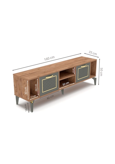Tv Sehpası Tv Ünitesi Atlantik Çam Antrasit Gold 160 Cm Linya 5040 Kahverengi