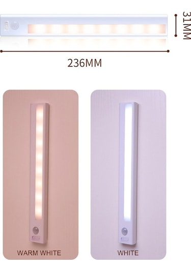 Pazly Mutfak Led Dolap Işığı Hareket Sensörlü 3000-6500k Sıcak Beyaz Beyaz Beyaz