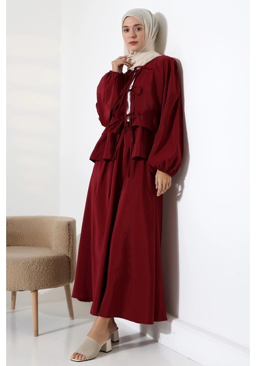 Kadın 100% Pamuk Modal Bordo Gömlek Etek Tesettür Takım Çok Renkli