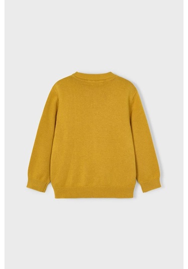 Erkek Çocuk Bisiklet Yaka Basic Triko Kazak - Hardal Sarı