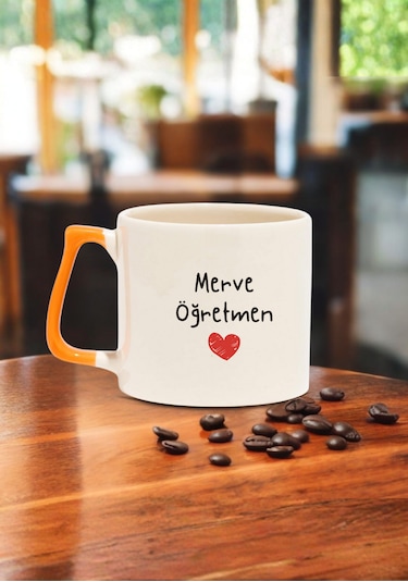 Öğretmenler Günü Kişiye Özel Renkli Kulplu Öğretmen Kupası Turuncu