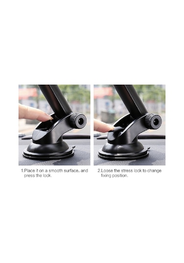 Youtek Sürekli Kilitleyen Çift Kullanimlı Araç Telefon Tutucu - Dashboard/sınıf Camı İçin, 65-105mm Genişlik, Çok Açı Görünüm, Siyah-gri Yxf155813