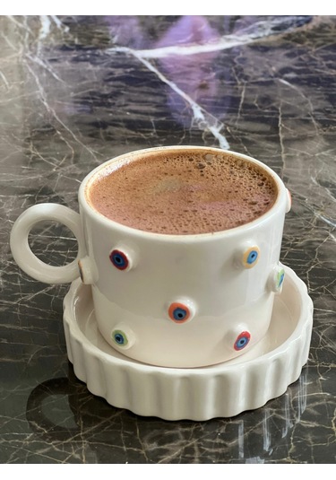 Kabartma Rengarenk Nazar Boncuklu Fincan