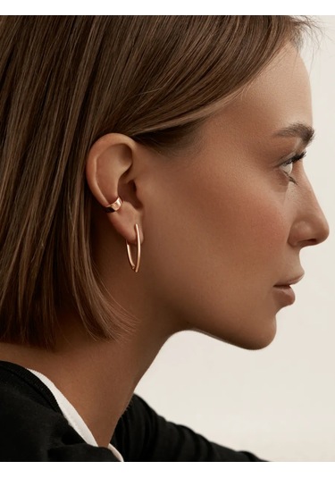 Zoloto Russkih 925 Ayar Gümüş Kaplama Mono Küpe, Delme Gerektirmeyen Kafse Küpe 223122436 Altın