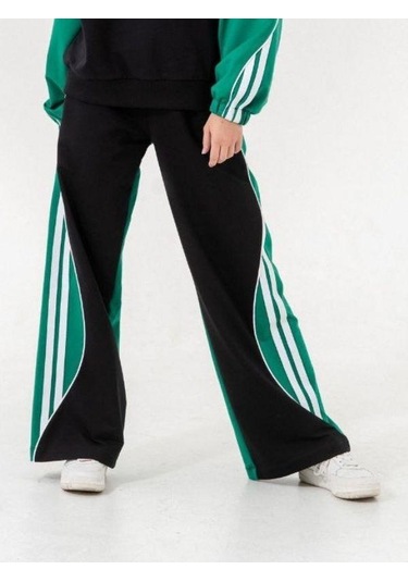 Kız Çocuk 2 İplik Şeritli Tasarım Eşofman Takım-14226 Siyah