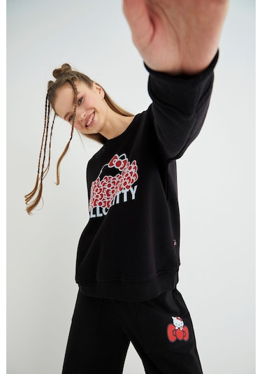 Hello Kitty Lisanslı Baskılı Kalın Oversize Fit Sweatshirt Çok Renkli