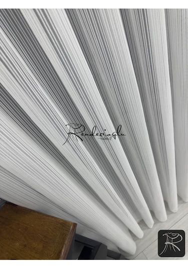 Tül Perde Örme Kumaş Çizgili Rivella Desen Ütü Sevmez Ekru