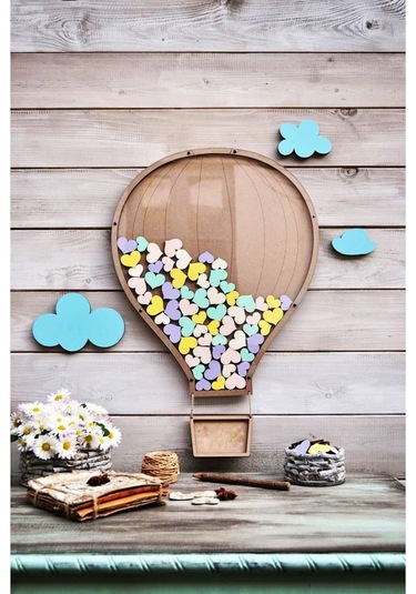 Hdrlazerdizayn Ahşap Balon Model Anı Defteri Pano