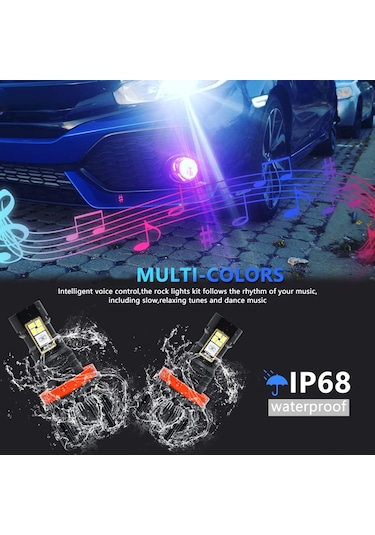 Tenfowee F0069 Ev23 H8/h9/h11 Uyumlu Bluetooth Kontrollü Su Geçirmez Rgb Led Sis Farı - 8000lm Parlaklık