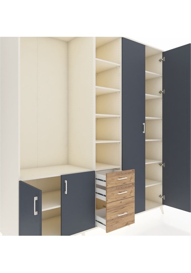 Kronos Dolap 13 Raflı 3 Çekmeceli 4 Kapaklı 220x59x243 Aytaşı-antrasit/çam Antrasıt/atlas Çam