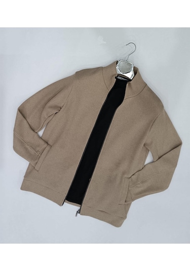 Classics Men Baros Slim Fit Erkek Fermuarlı Triko Ceket Krem