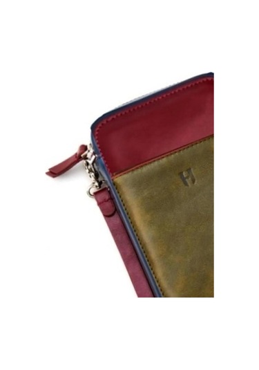 Carlye Uniseks Bordo Haki Deri Ön Cepli Bileklikli Fermuarlı Rfid Korumalı Çanta Haki