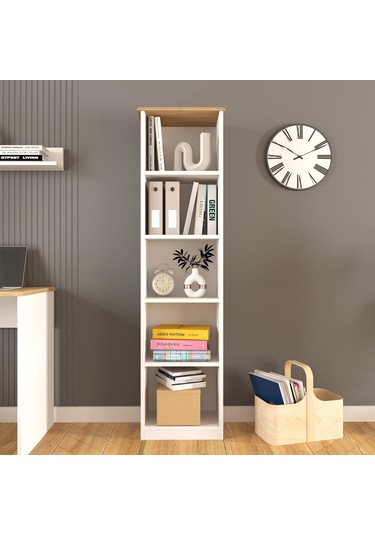 Olven Kitaplık 5 Raflı , 162 Cm Beyaz-meşe