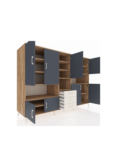 Kronos Dolap 13 Raflı 3 Çekmeceli 9 Kapaklı 220x59x163 Çam-antras Çam-antrasit/aytaşı