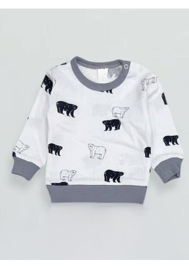 Erkek Bebek Desenli Pamuklu Pijama Takım-15341 Gri