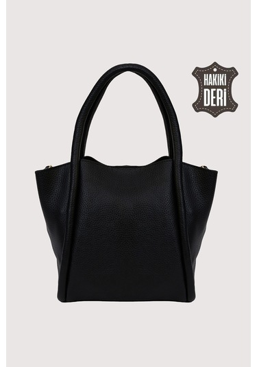 Hakiki Deri Kadın Organizerlı El Çantası Siyah Smr9206-2 Siyah