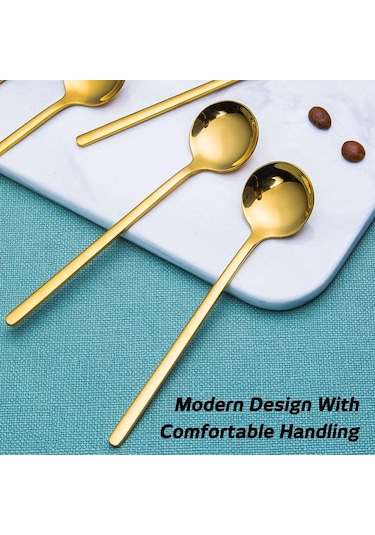 Qingmipy 8'li Altın Kaplama Paslanmaz Çelik Espresso Kaşığı Seti - Kahve, Tatlı Ve Dondurma İçin Altın